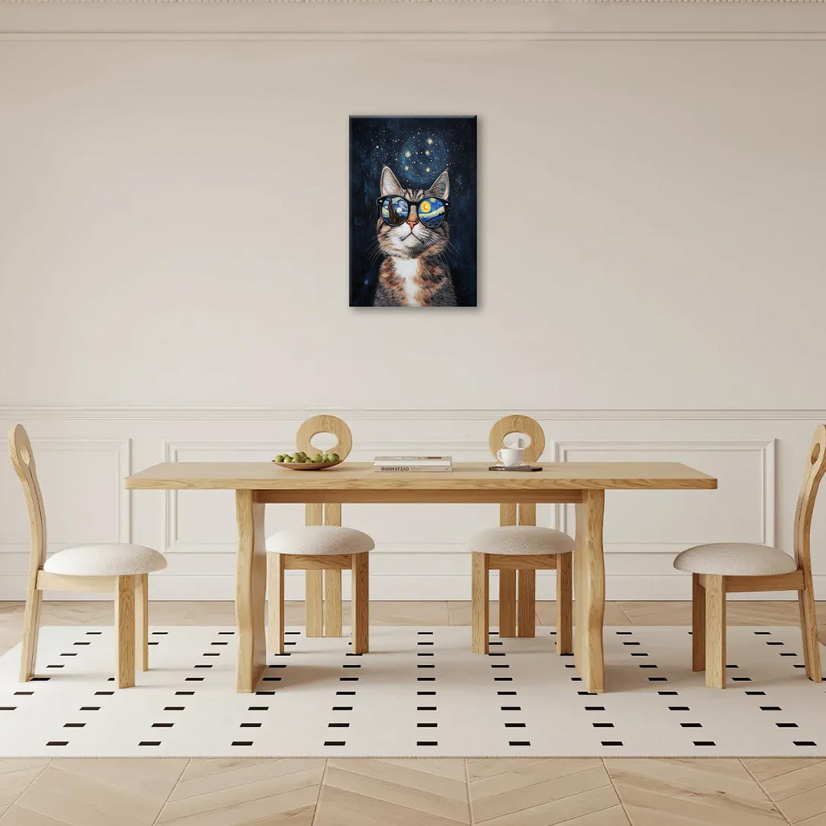 Funny Cat Wall Art Cute Cat Bathroom Canvas Wall Decor Starry Night Glasses Pictures Paintings Prints Artwork Framed Decorations For Bedroom Living Room Gifts 16" x 24" (Vangogh Cat / 24"L x 16"W)