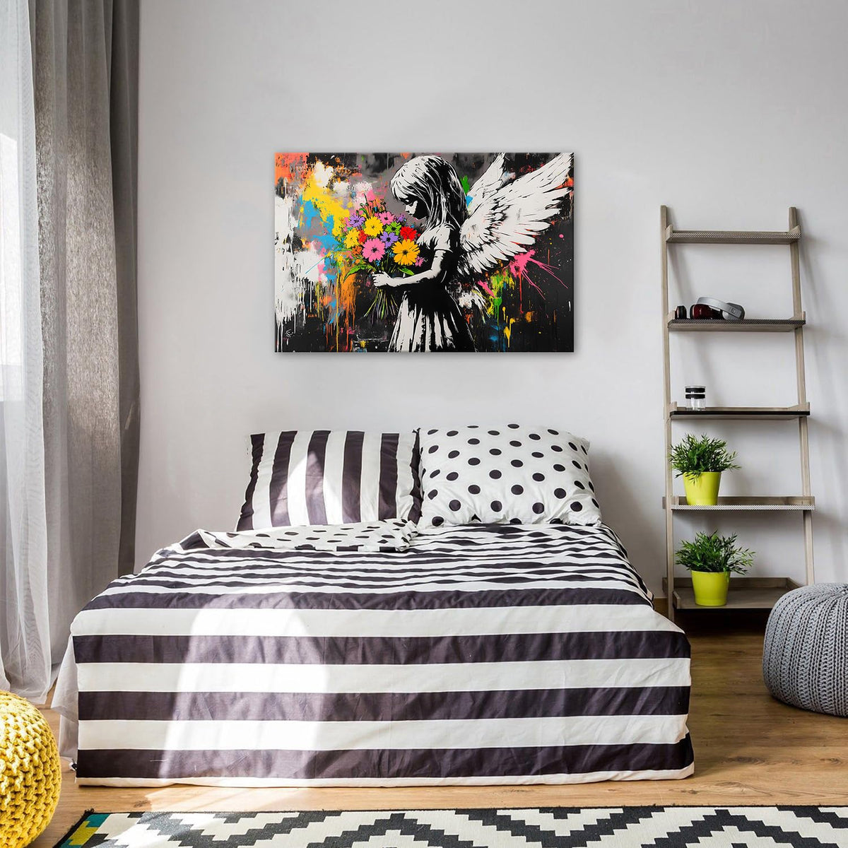 Abstract Graffiti Banksy Canvas Wall Art Banksy Angel Girls Decor Colorful Street Prints Picture Painting for Living Room Bedroom Pop Art Poster Modern Aesthetic Artwork Home Decoration 24x36” (36"L x 24"W / BANKSY)