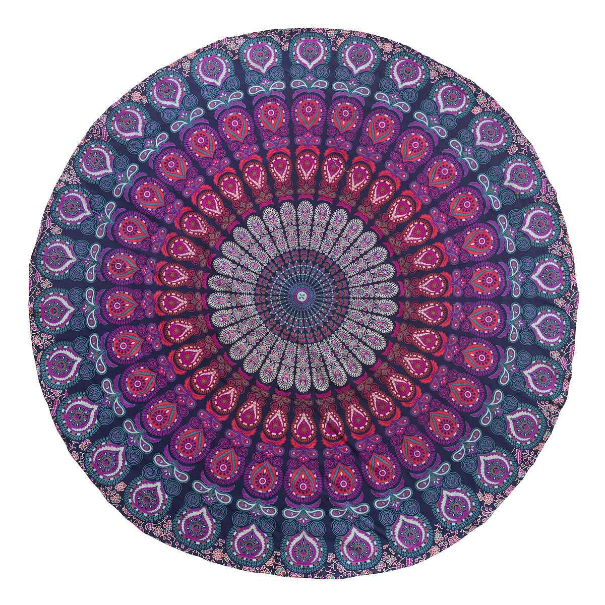 Round Tapestry with Tassel Wall Hanging Ombre Hippie Mandala Bohemian Hippy Intricate Indian Tapestries Tablecloth 70 Inches (Blue Multicolor / 70"L x 70"W)