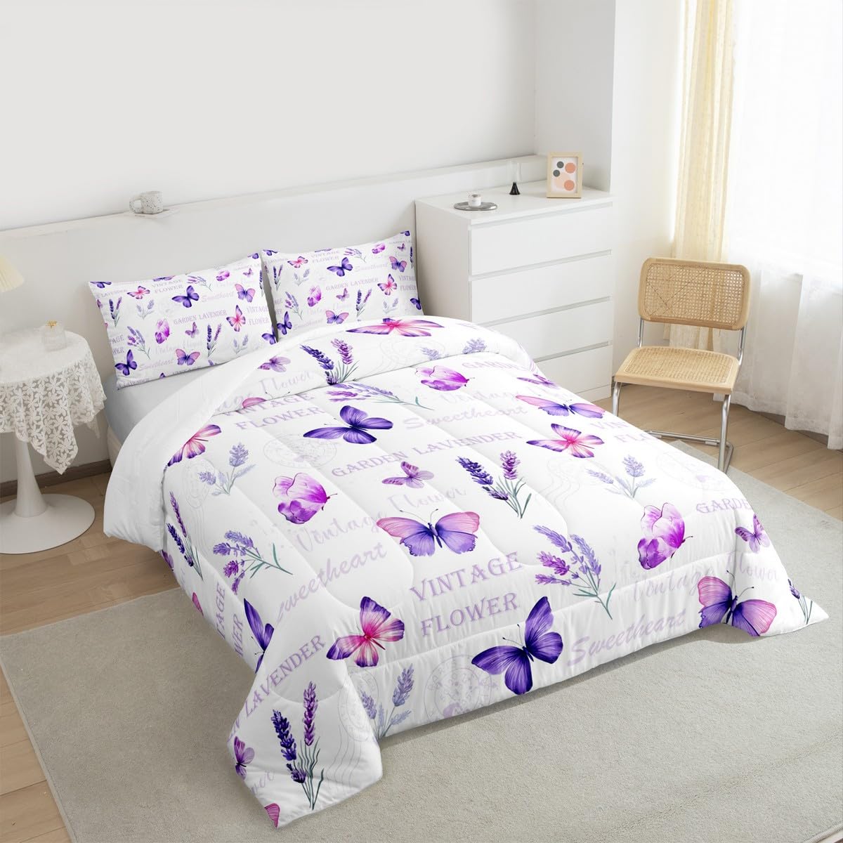 Girls Butterfly Comforter Set Full Size Bedding Set (Multi 820 / Full)