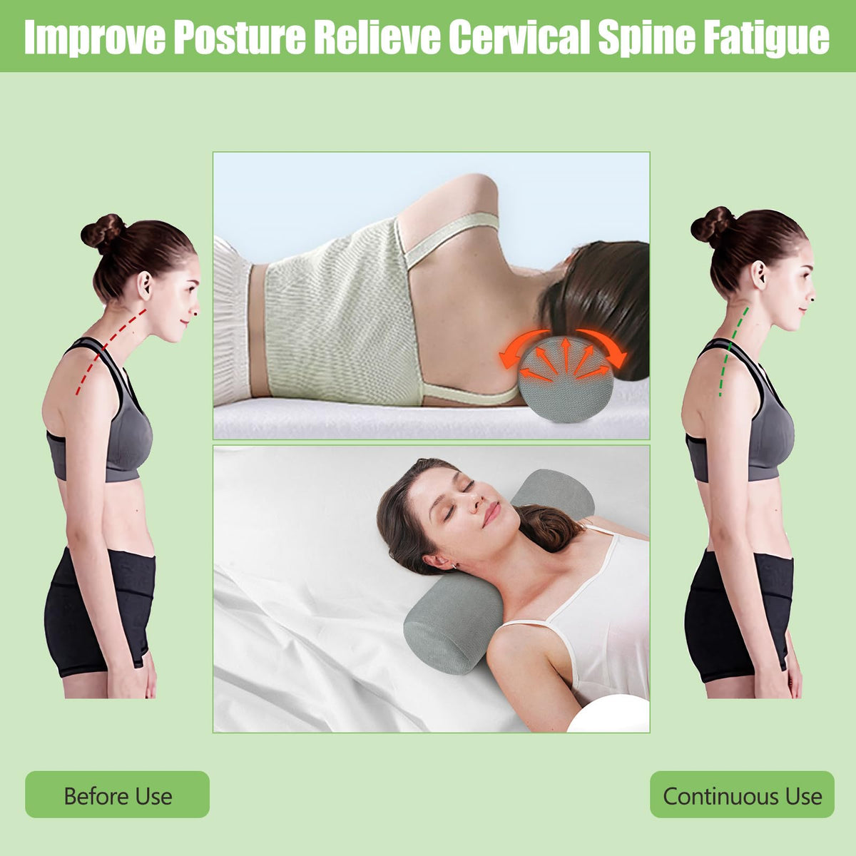 Cervical Neck Roll Pillow (Gray Style 2 / 4.7inch H X 17inche L)