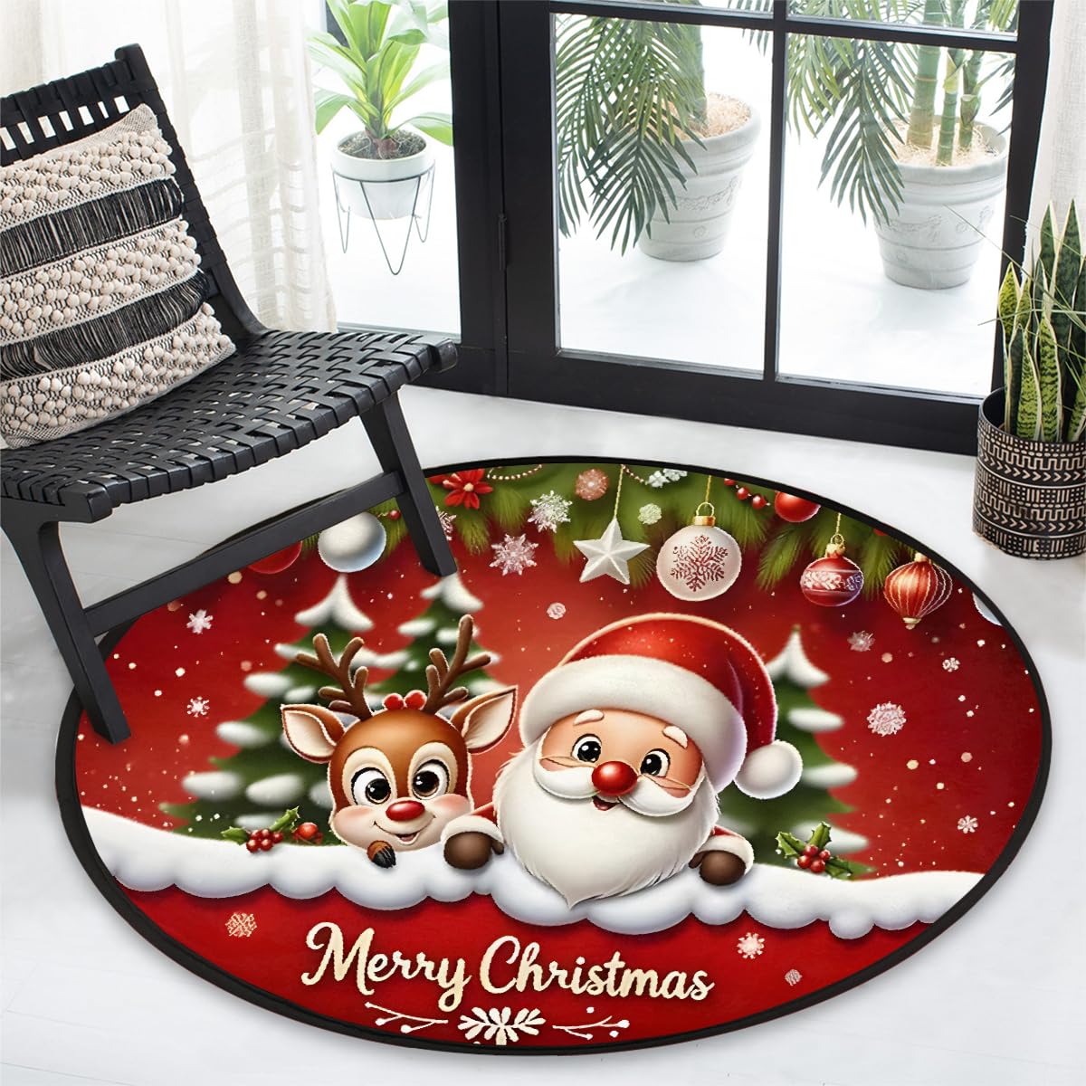 5 Ft Christmas Round Rug Circle Area Rugs Circular Door Mat for Indoor (B:d-26 / 5'3" (Round))