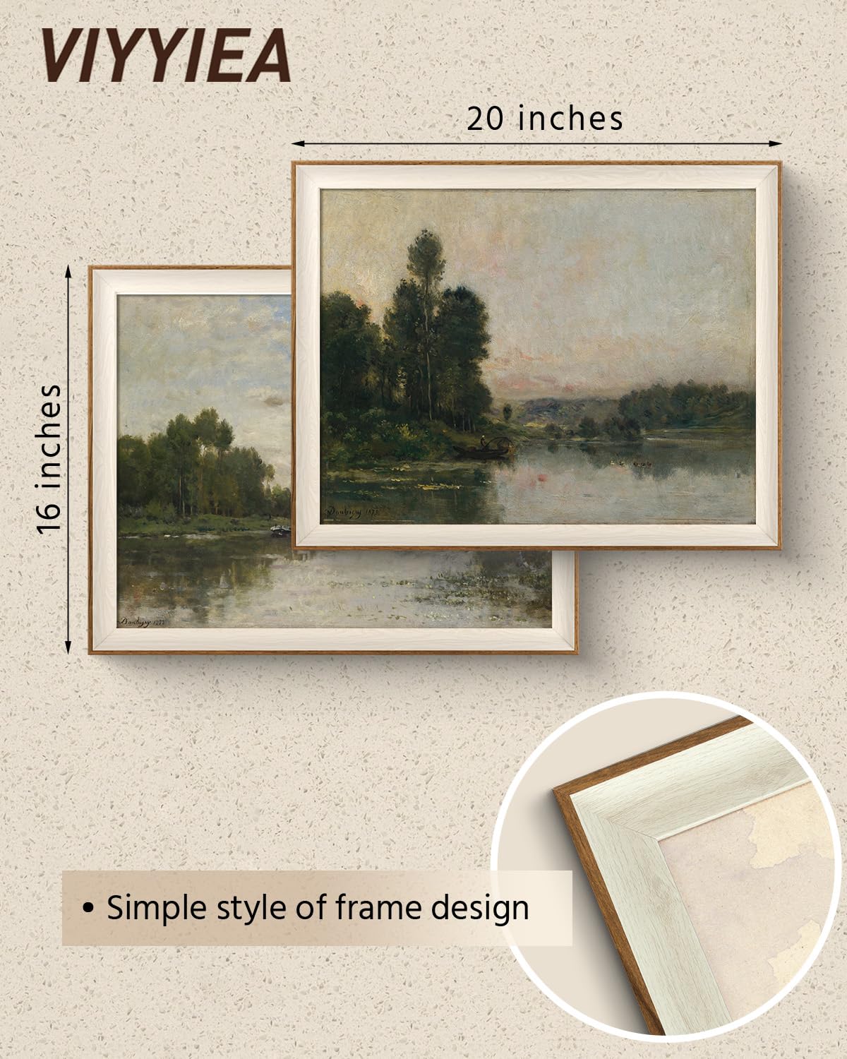 Framed Vintage River Landscape Moody Wall Art Set (Charles, my god / 16"L x 20"W)
