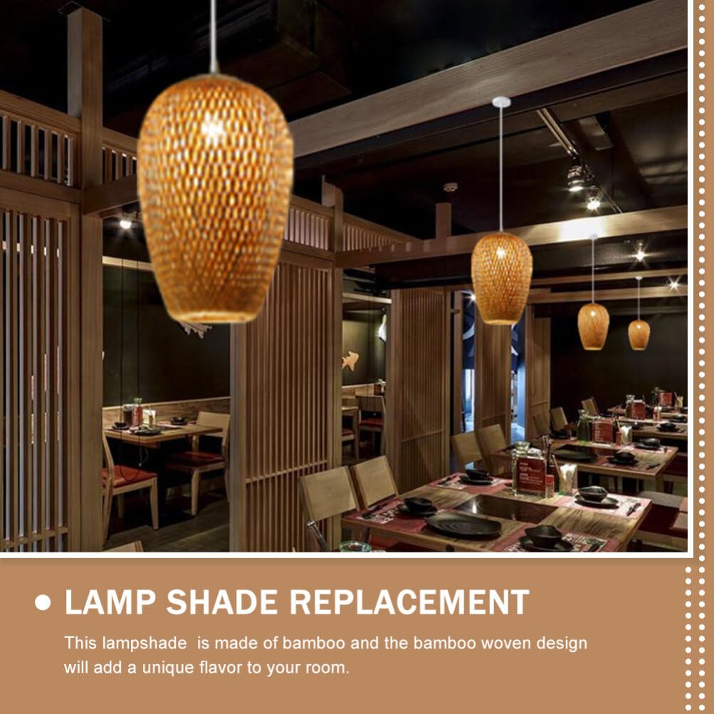 Bamboo Lampshade Woven Pendant Light Shade Rustic Decorative Lamp Cover (37X23X23CM)