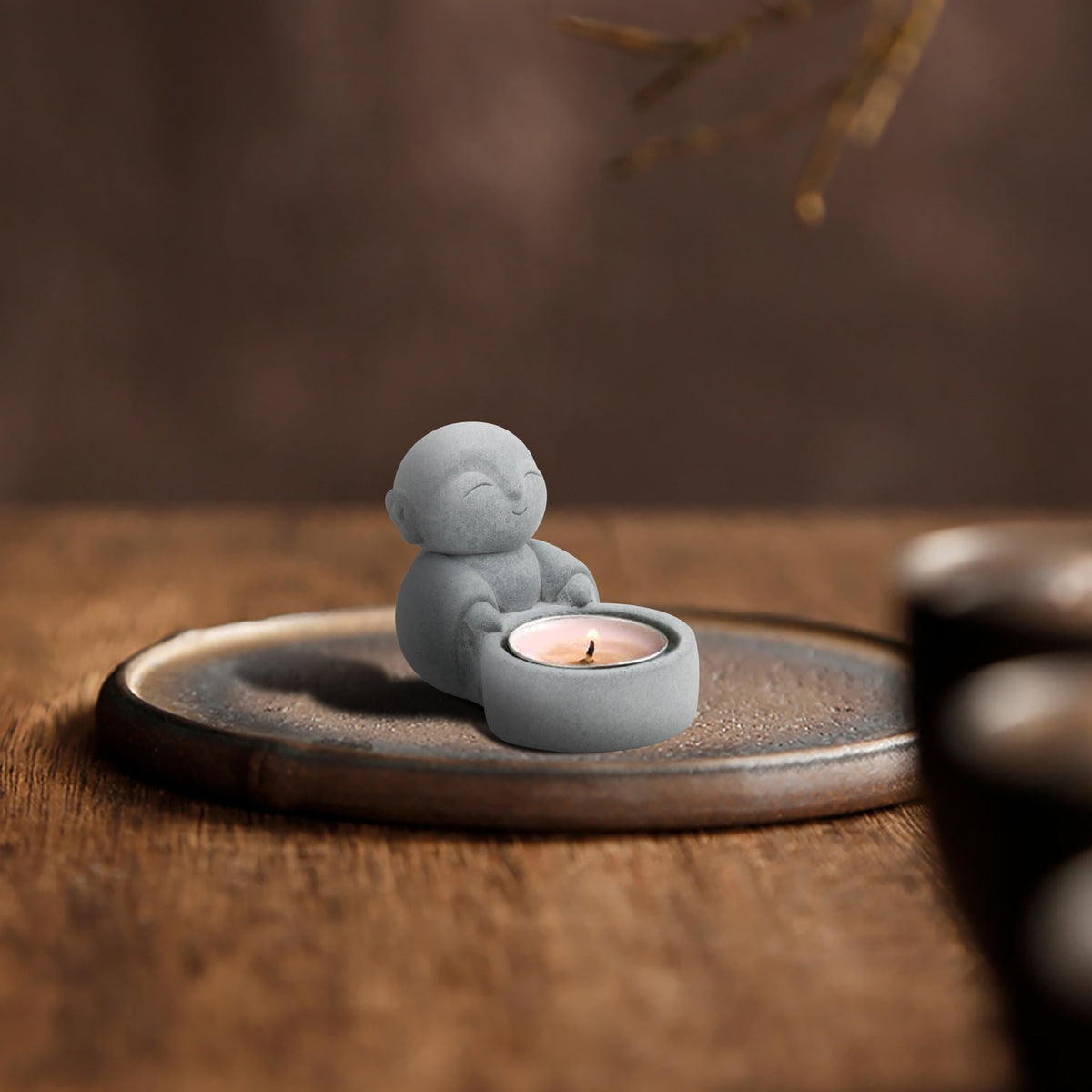 Buddha Statues with Candle Holder Zen Monk Candle Holder Zen Monk Buddha Statue Praying Sculptures Ornament for Wealth Good Luck Feng Shui Decor Home Office Car Decoration (Sit Buddha With Candle Holder)