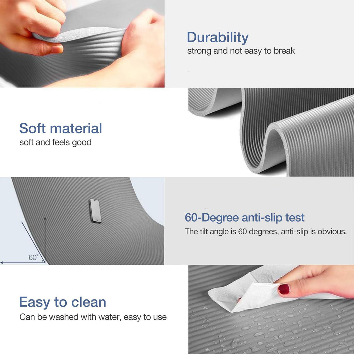 Thick Yoga Mat Non Slip (Grey / 72 x 24 x 0.4 inches)