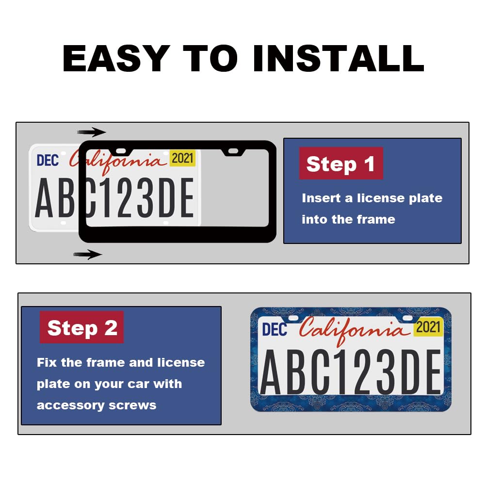 Blue Abstract Wave License Plate Frame for Women 2Pc Car Tag (for Blue Vintage Ocean)