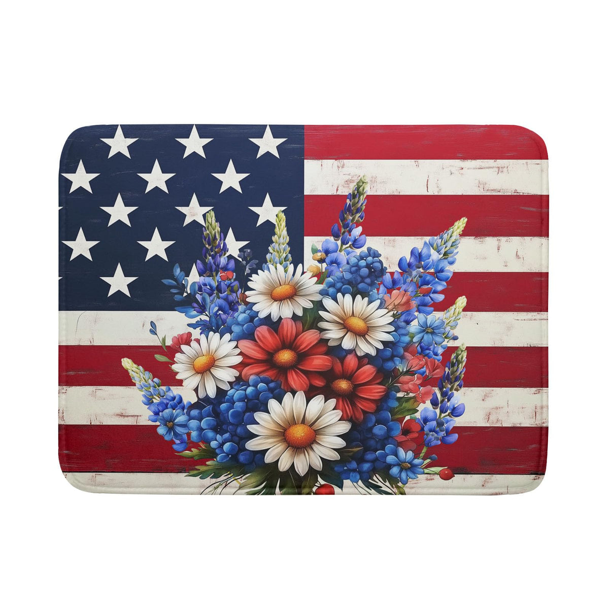 4th of July Patriotic Flower Dish Drying Mat for Kitchen Counter (Patriotic Flower / 18" x 24")