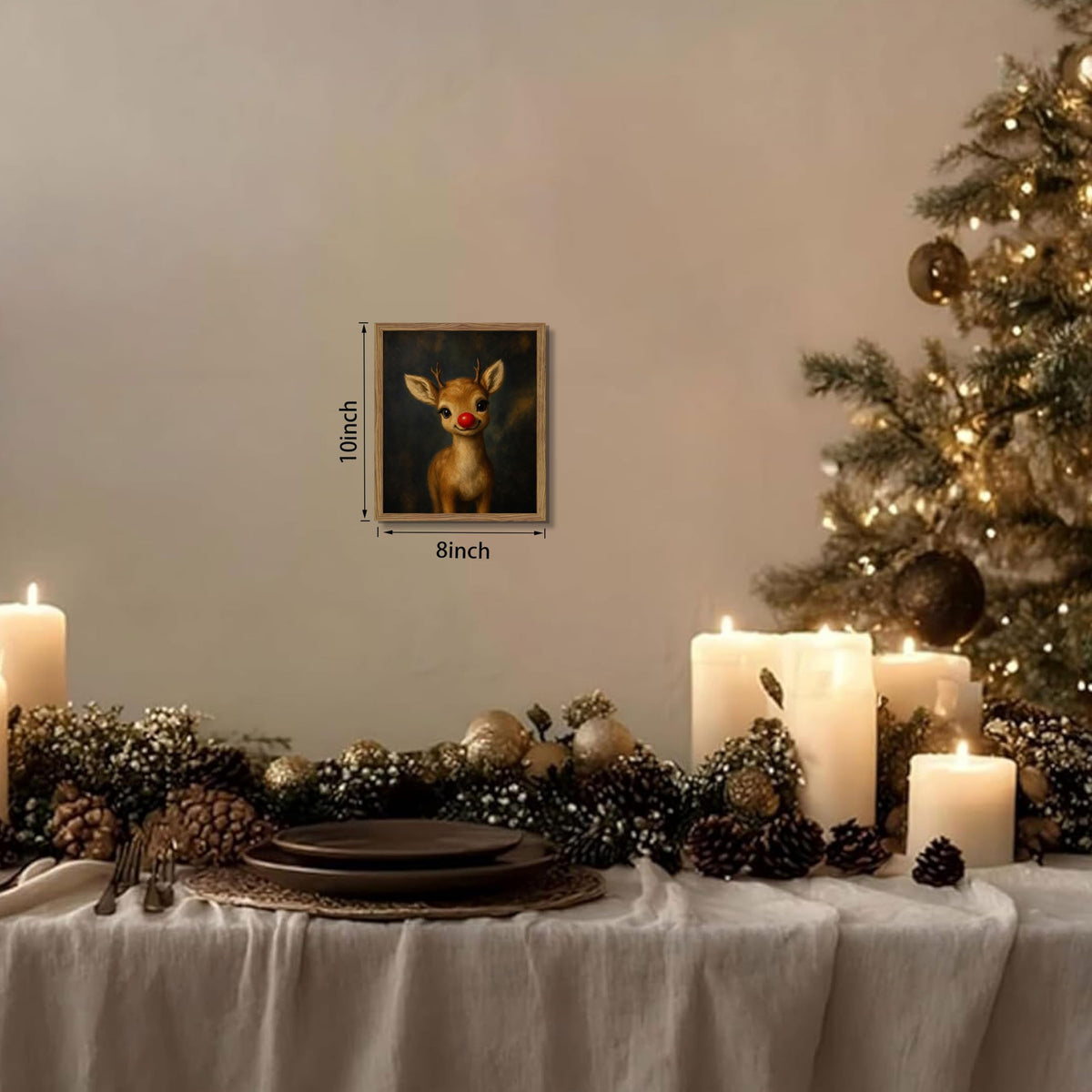 Vintage Christmas Wall Art (Red-nosed Deer / 10"L x 8"W)