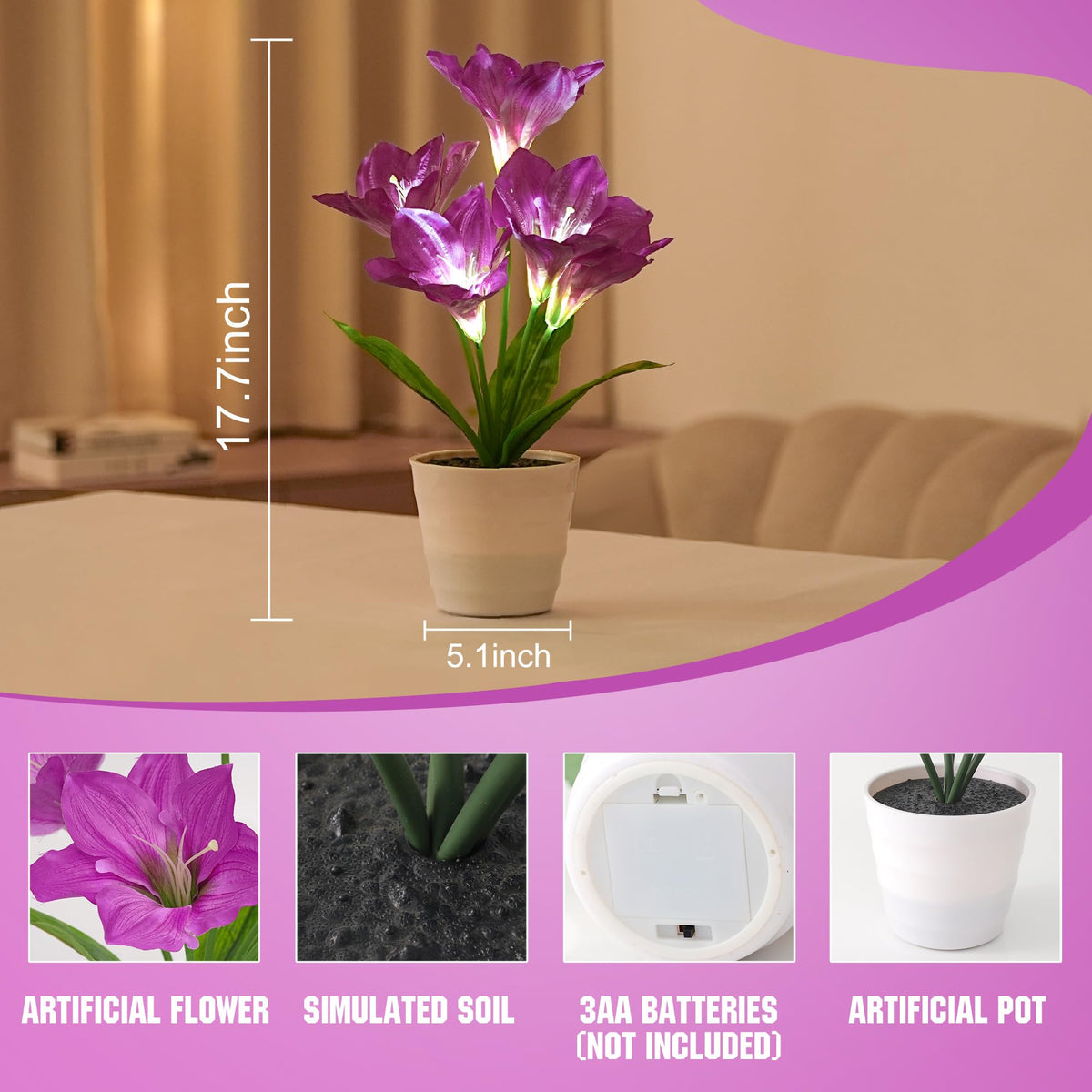 Artificial Purple Lily Flower Lamp (Lily-Purple)