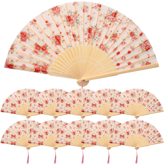 10 Pack Folding Hand Fans Bulk (Red)
