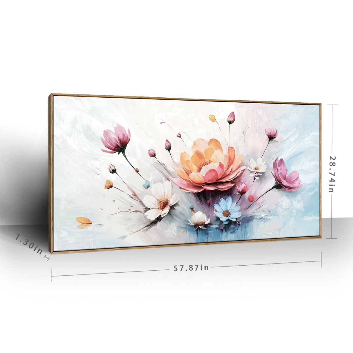 Overside Framed Abstract Flower Wall Art For Living Room 58X29 In (Colorful Flower Wall Art / 58"L x 29"W(Framed))