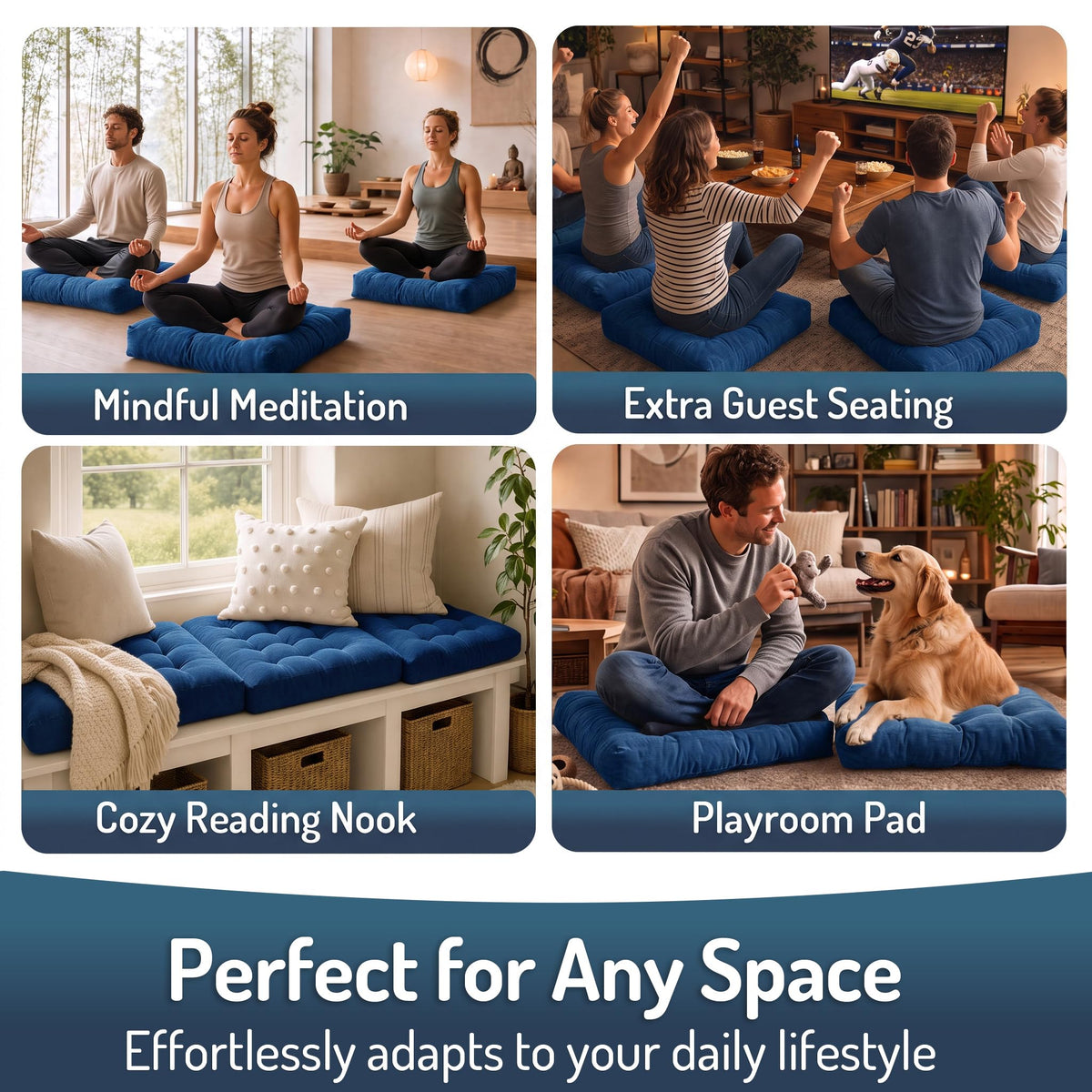 Large Floor Pillow for Adults (1 Pack / Square | Navy | 1 Pack)