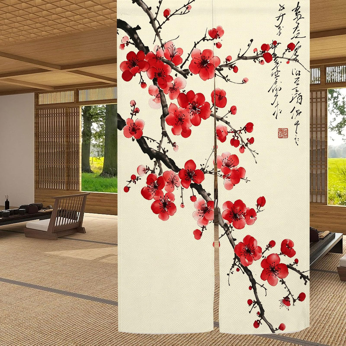 Japanese Door Curtains for Doorways (Red / 28.3"W x 59"L (Pack of 1))