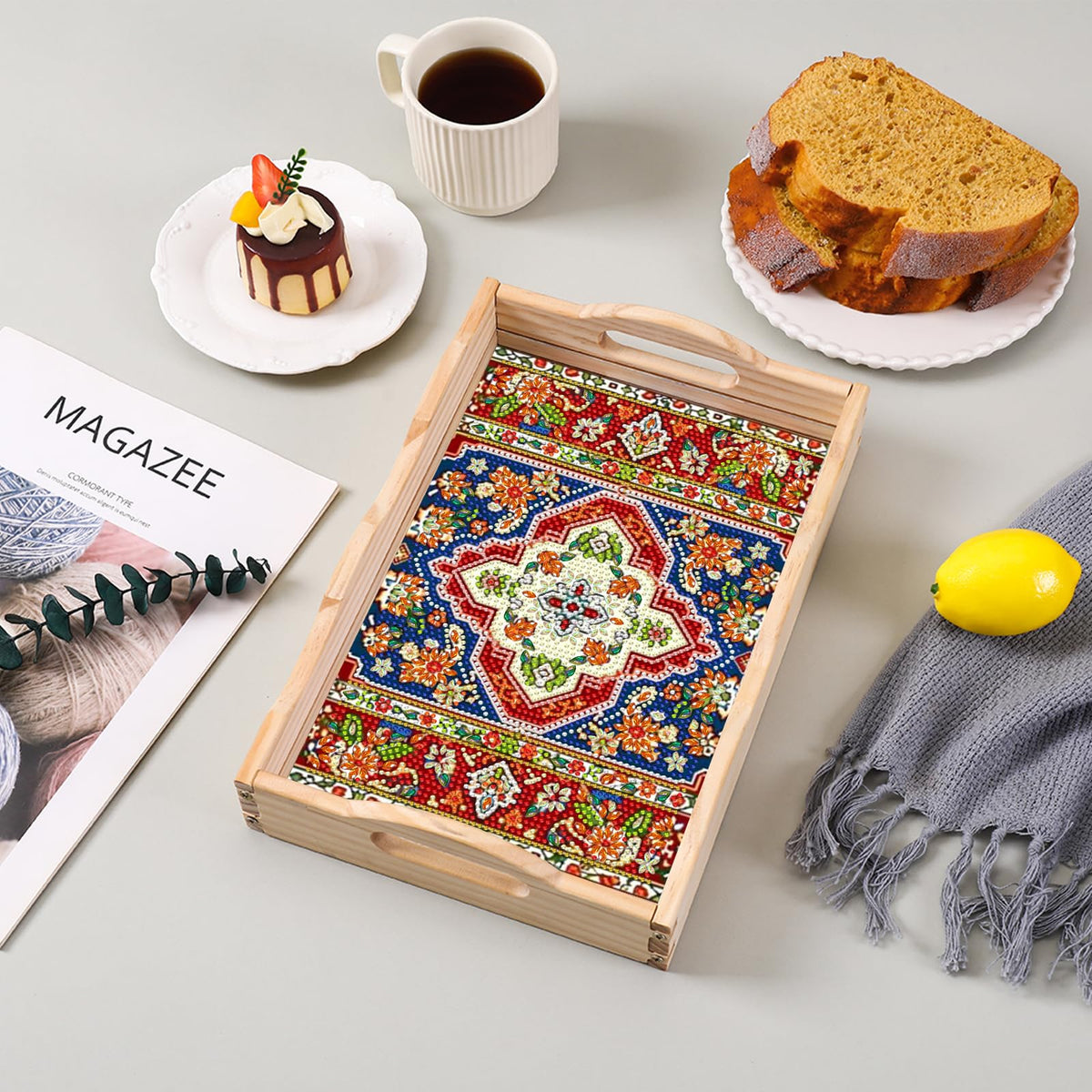 Mandala Diamond Painting Wooden Serving Tray with Handle for Adults (A-Mandala Small)