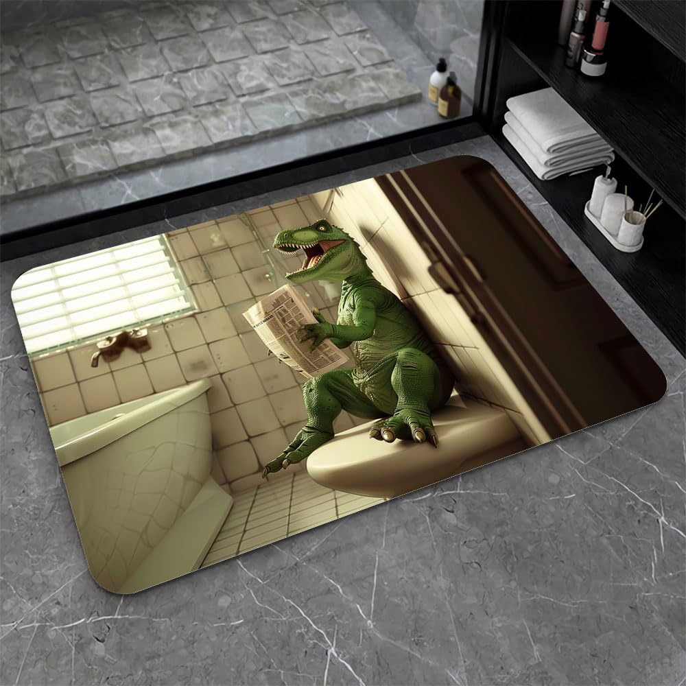 Bath Mat Bathroom Rug (Green Dinosaur- / 20 x 31 inches)