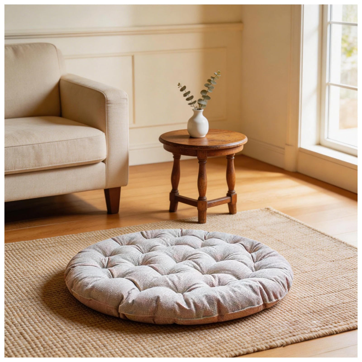Large Linen Floor Cushions 26inch (26inch / Beige)