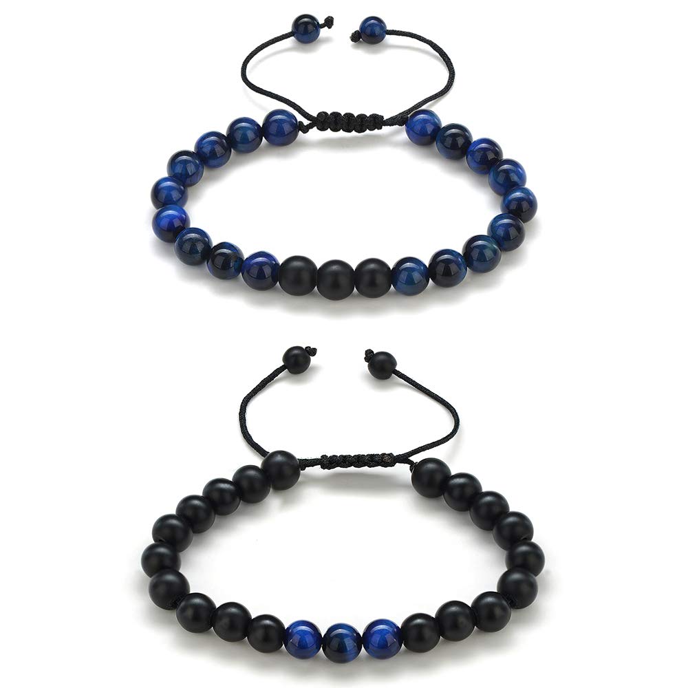 Gifts for Men Bracelets (Blue Tiger Eye&Matte Agate Bracelets)