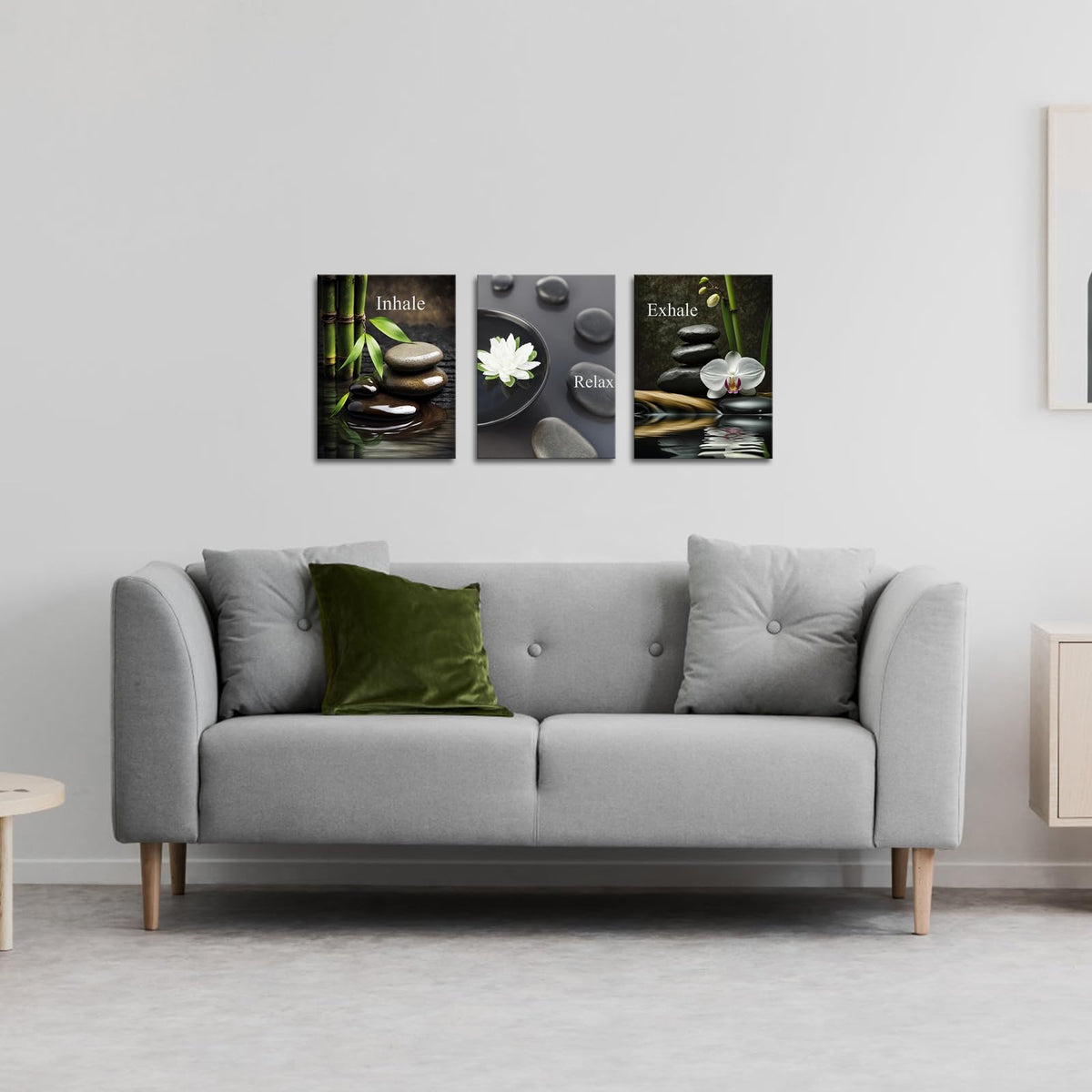 Zen Wall Art for Bathroom Zen Stone Bamboo Lotus Orchid Flower Pictures Still Life Prints for Zen Meditation Room Wall Decor Framed 12x16 inch each piece (16"L x 12"W)