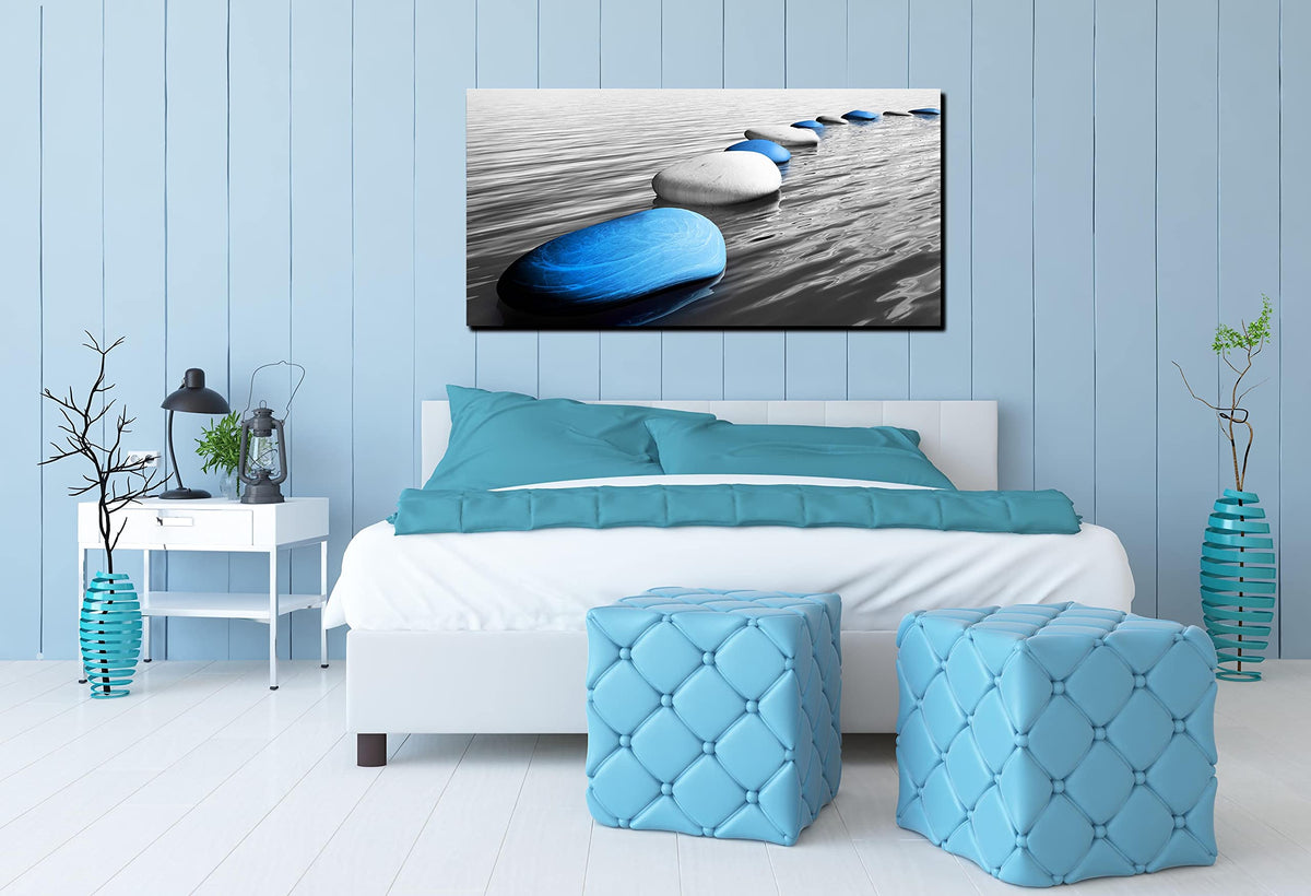 Blue Zen Stone Canvas Print Wall Art 30x60 Inch (60"L x 30"W / Blue7)