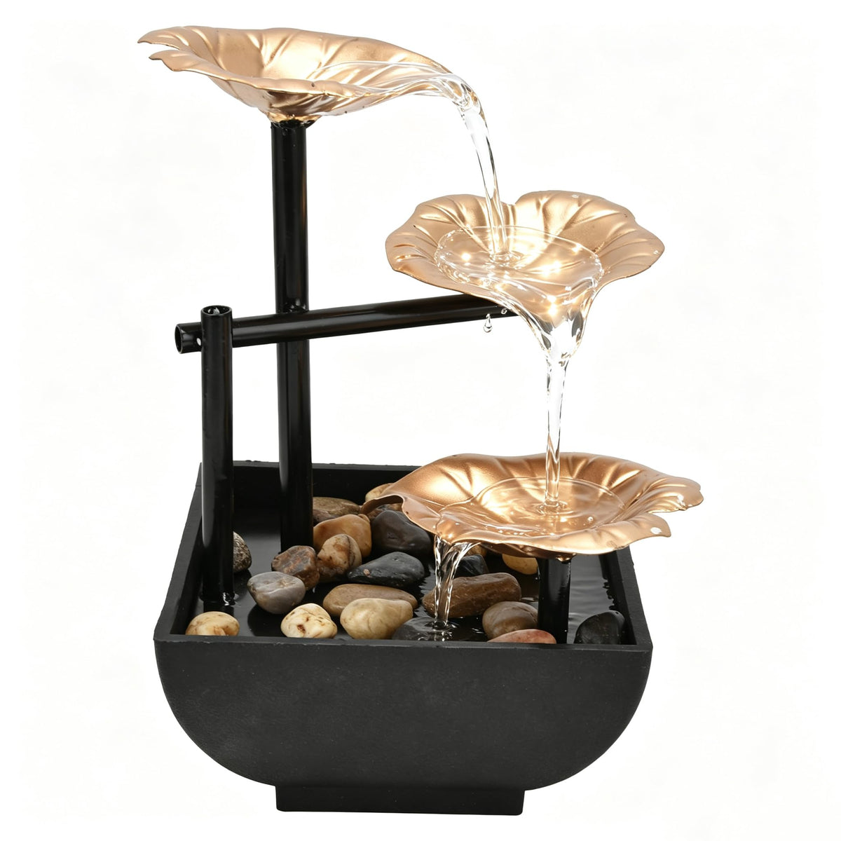 Table Top Water Fountain Indoor with Yellow Light for Home Office Decor