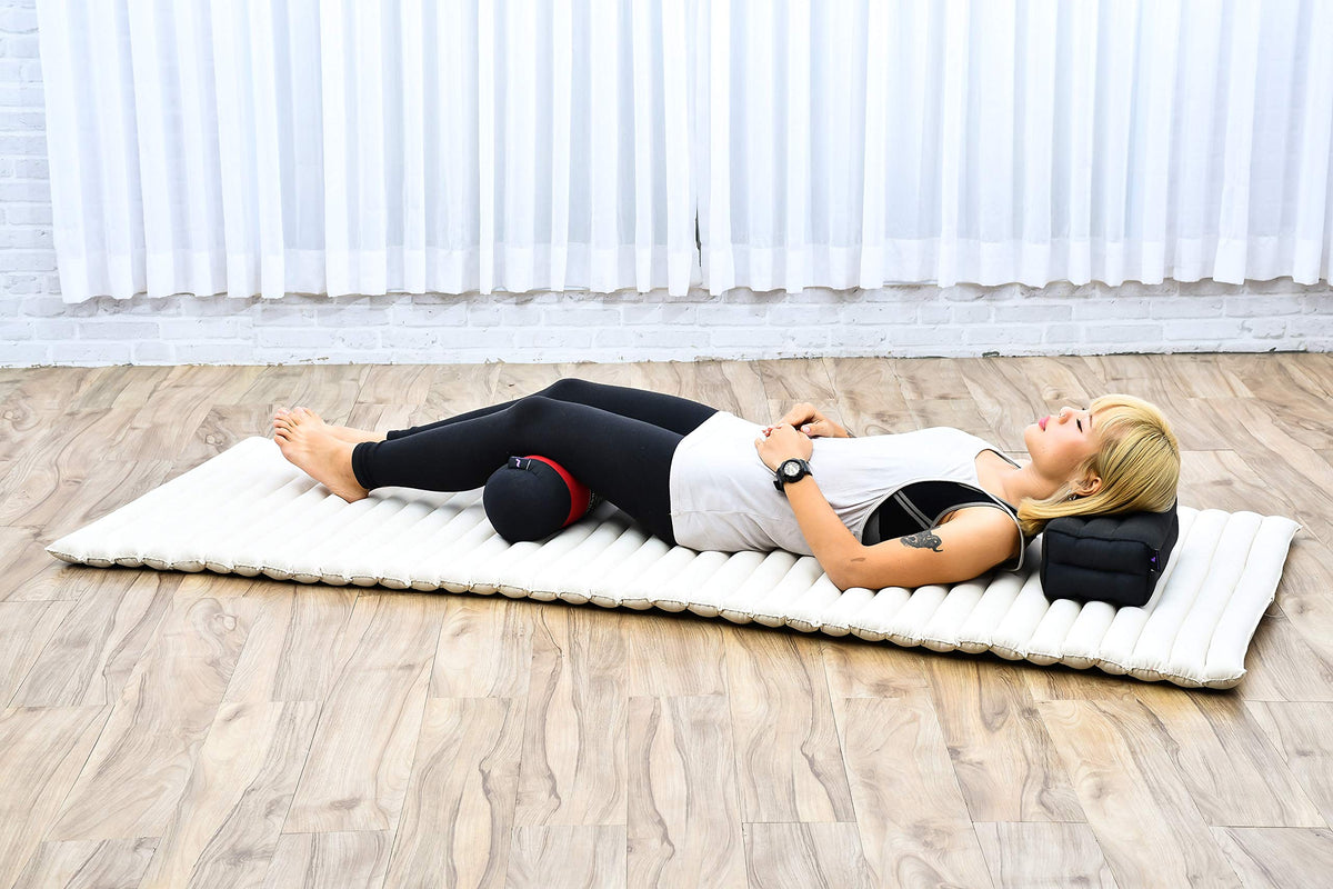 Yoga Bolster 20 x 6 x 6 inches Kapok Roll for Meditation & Massage (Sf13 - Red, Black)