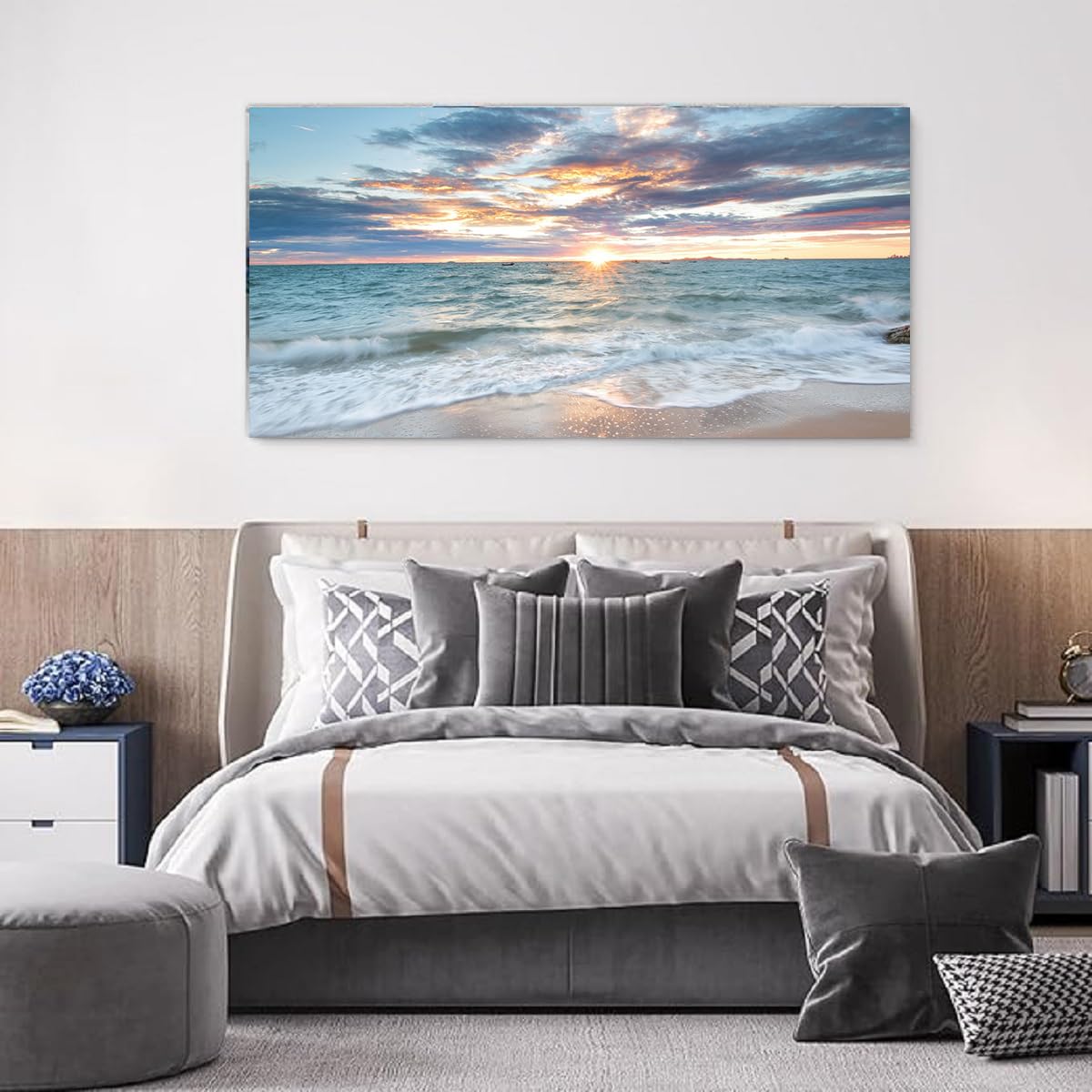 Beach Sunset Wall Art Coastal Decor Seascape Canvas Prints Ocean Picture for Living Room Decor Waves Sea Poster Landscape Painting Bedroom Wall Art Office Artwork Home Decorations (Bocean / 40"L x 20"W)