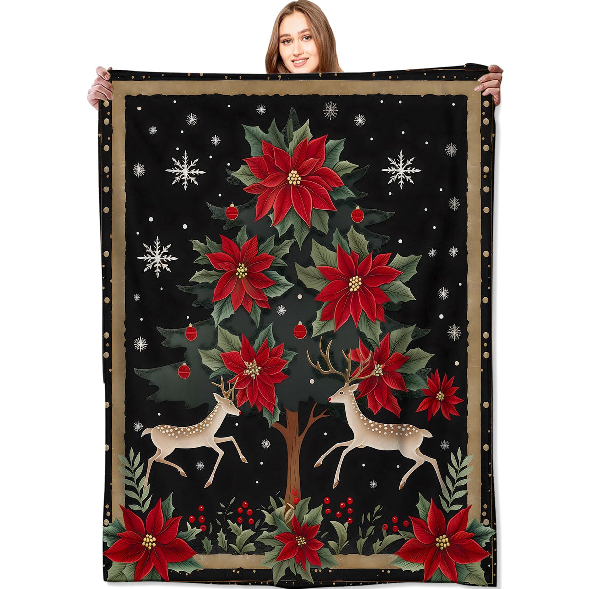 Reindeer Blanket Poinsettia and Tree Throw Blankets (50x60in / Reindeer)