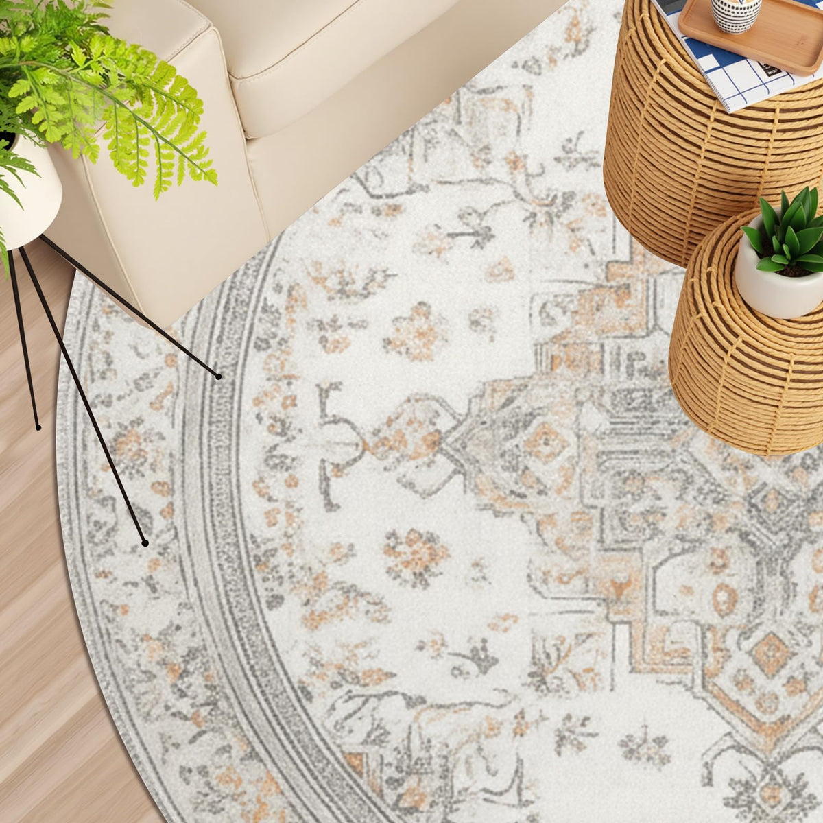 Vintage Round Area Rug 5ft (Daily-vintage Beige / 5' (Round))