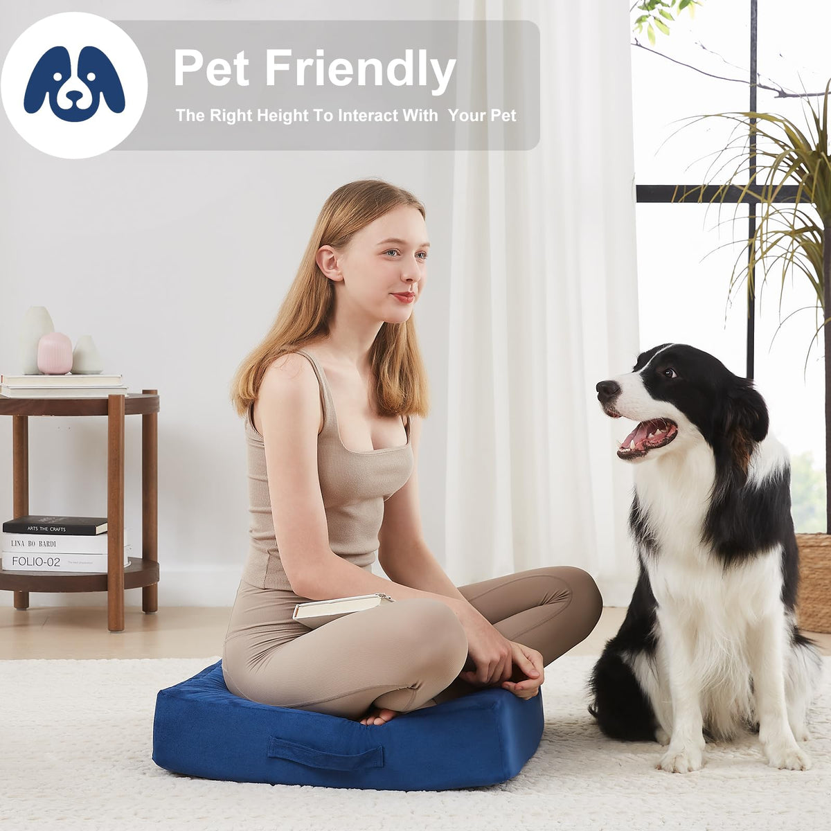 2 Pcs High Density Foam Floor Pillow (Navy Blue / 2 Counts)