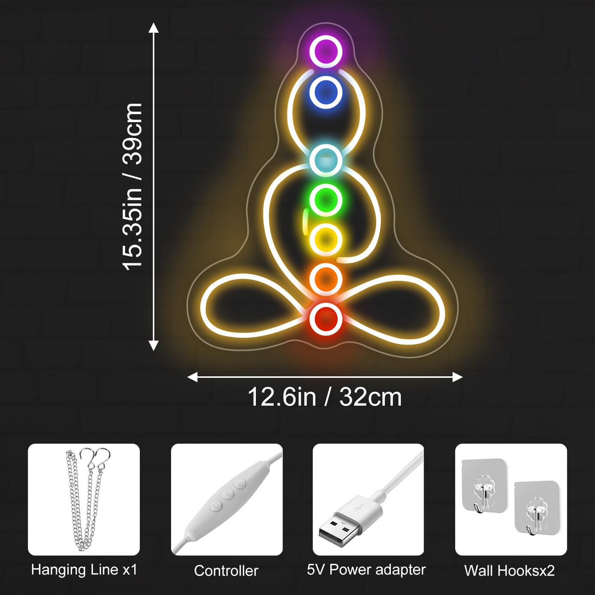 Seven Chakra Meditation Neon Sign for Yoga Studio Reiki Room Wall Decor (Seven Chakras)