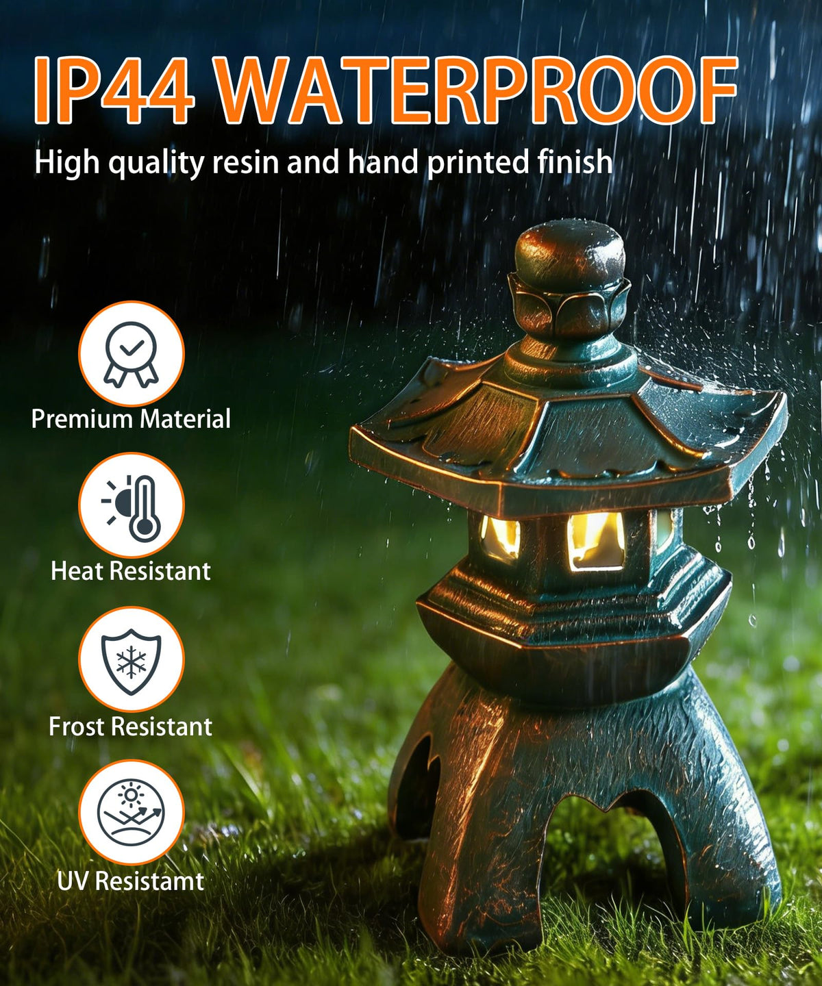 Solar Pagoda Lantern Garden Statue Zen Asian Janpases Decor (Copper)