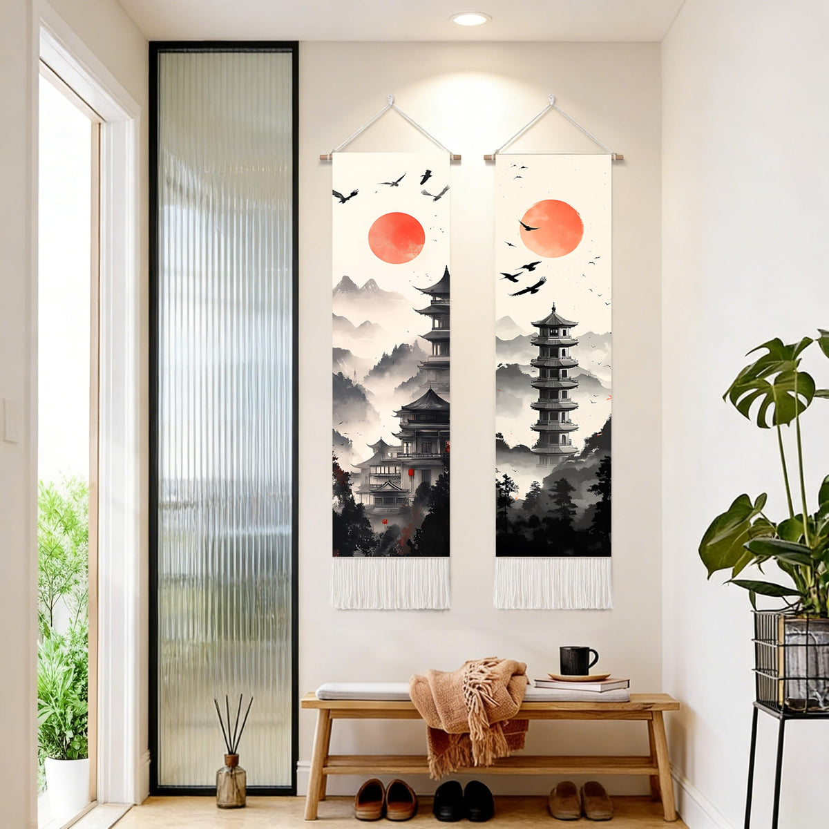 2 Pack Long Vertical Wall Tapestry (Zen Pagoda Twilight / 13"Wx51"H)