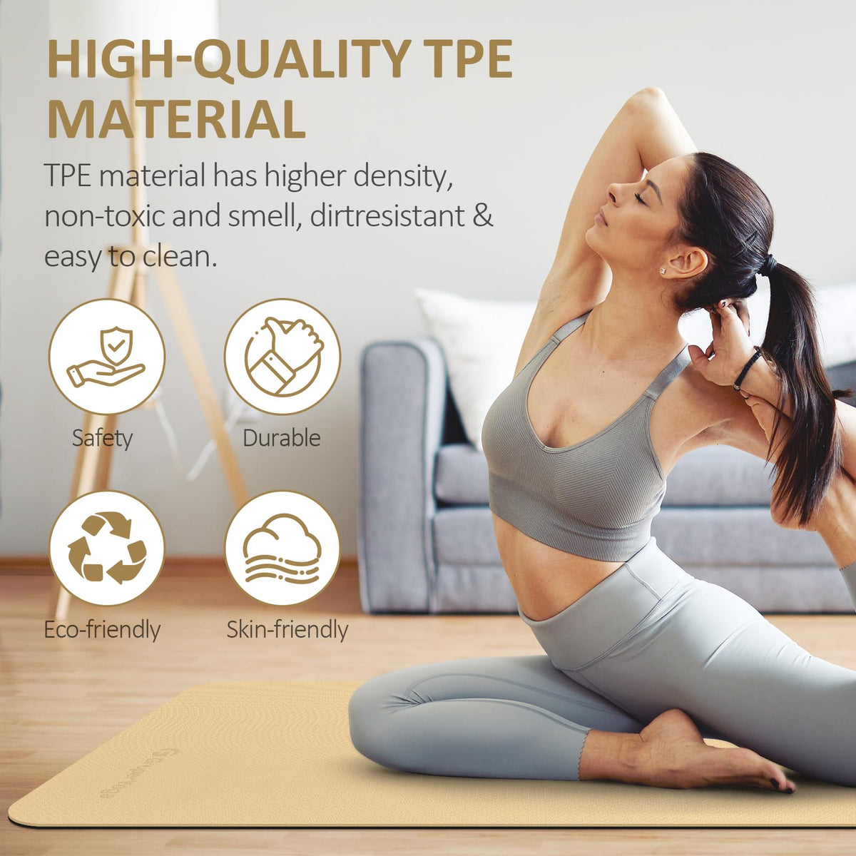 Yoga Mat Non Slip (Beige & Black / 0.24*24*72 Inches)