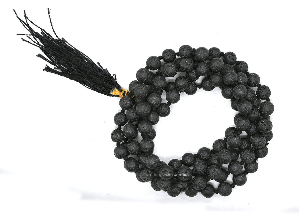 Lava Japa Mala Buddhist Prayer Beads Japa Mala with 108 Meditation Beads (Hand Knotted / Lava)