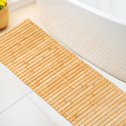 Bamboo Bath Mat Large Long Wood Bath Mat (Natural Slat)