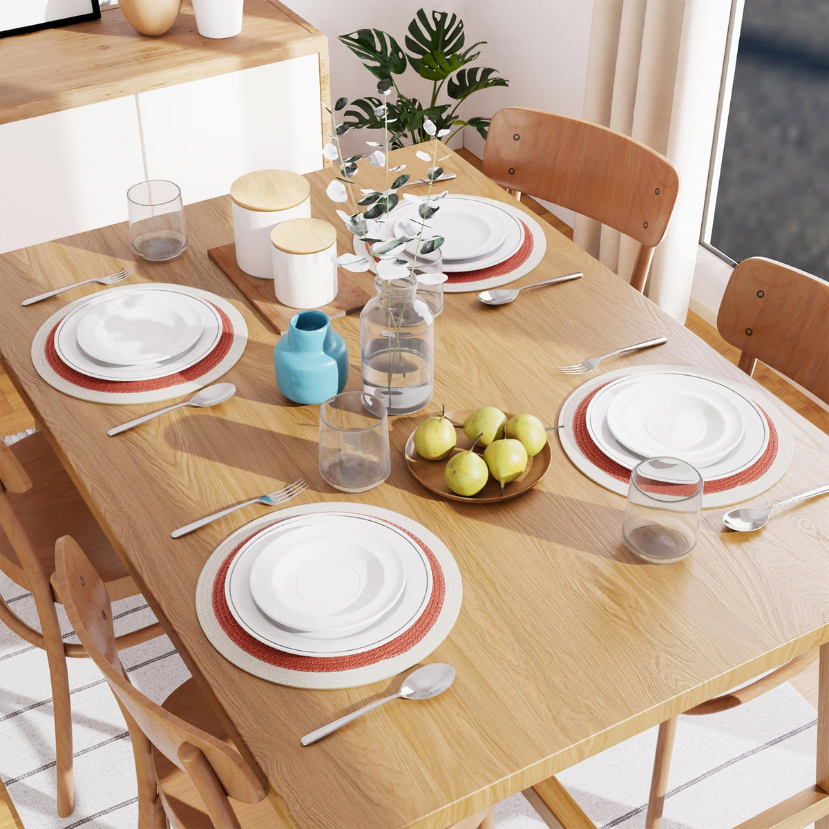 Placemats Round Cotton Dining Table Mats 13" (Coral & Off White / 13" (Set of 4))