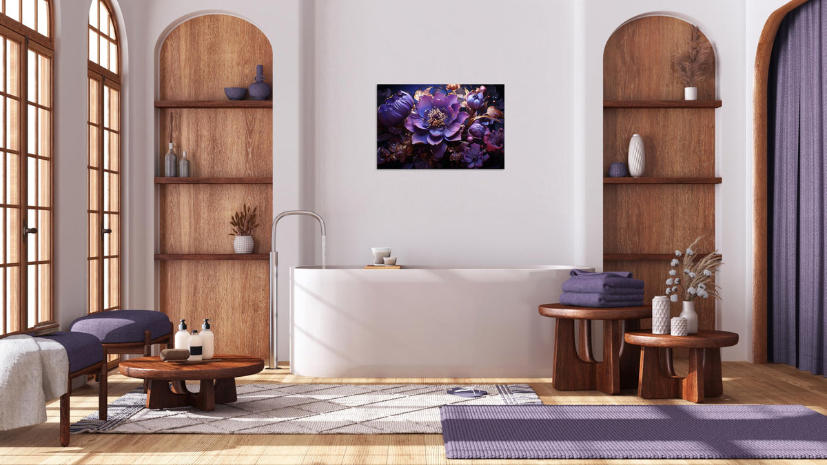 1 Pcs Purple Canvas Art Purple Flower Canvas Abstract Purple Flower Picture Purple Pictures Print on Canvas Stretched and Framed for Wall Decor Living Room Bedroom Decor 12x18 inch (18"L x 12"W / Purple Flower 4)