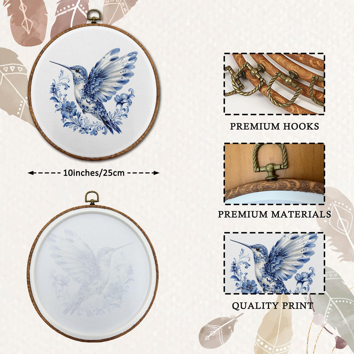 Blue and White Chinoiserie Hummingbird Round Wall Art (29Child)