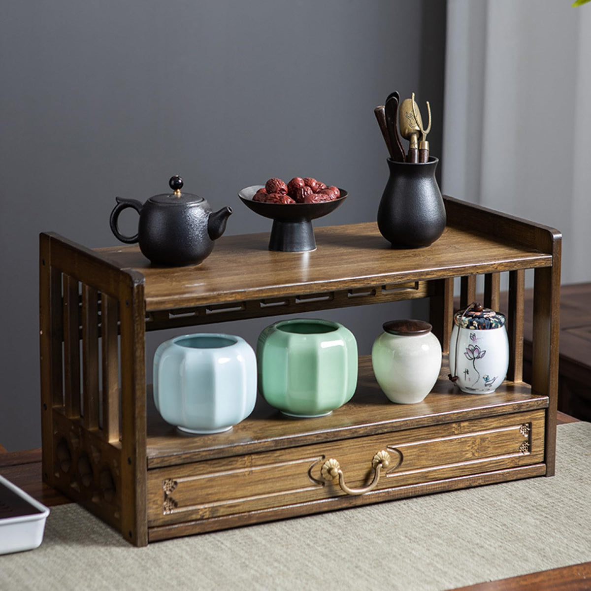 Low 3 Tier Meditation Table with Drawer (Walnut Color / 20.4”W)