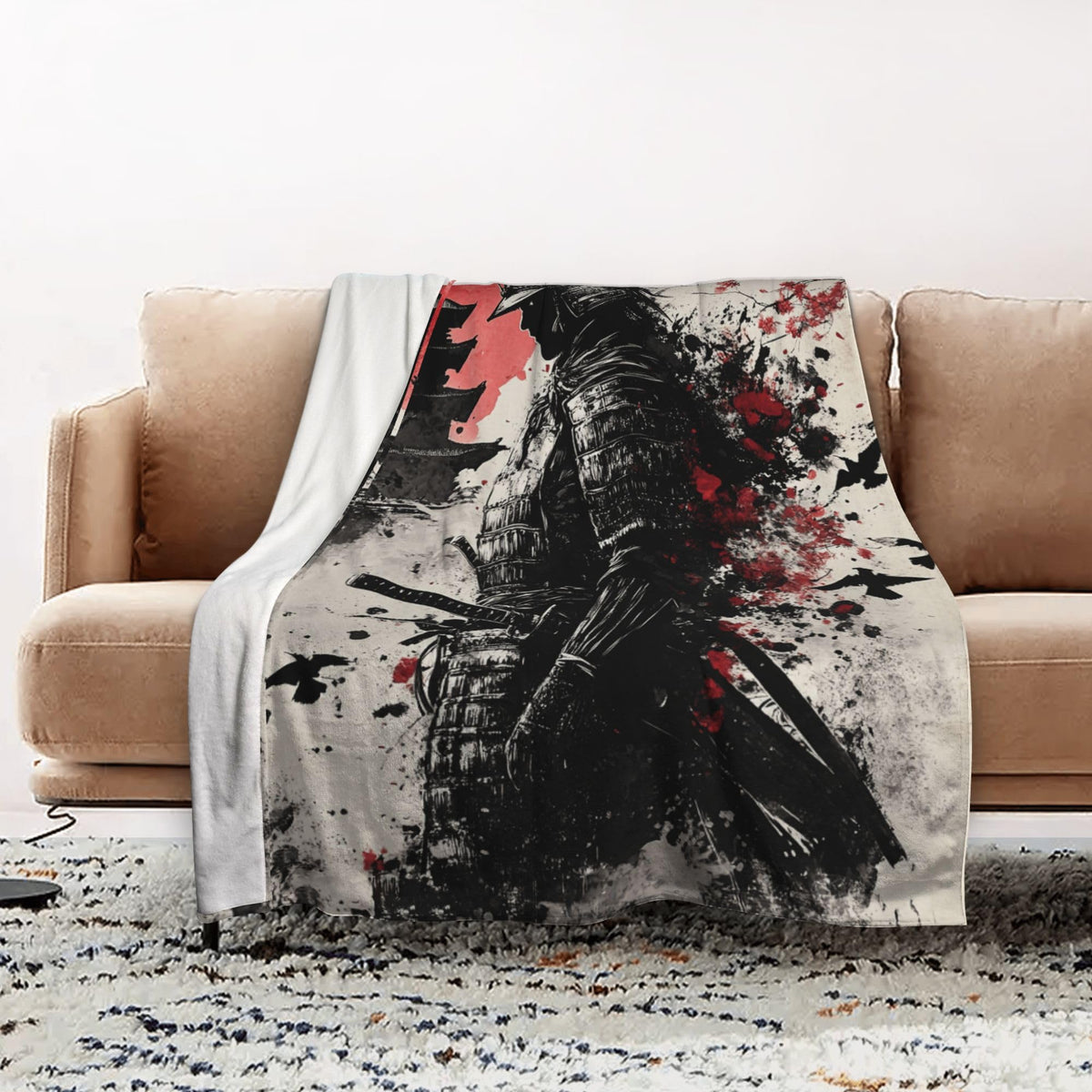 Samurai Fleece Throw Blanket Asian Warrior Gift Room Decor 50"x60" (Japanese Samurai / 50"X60")