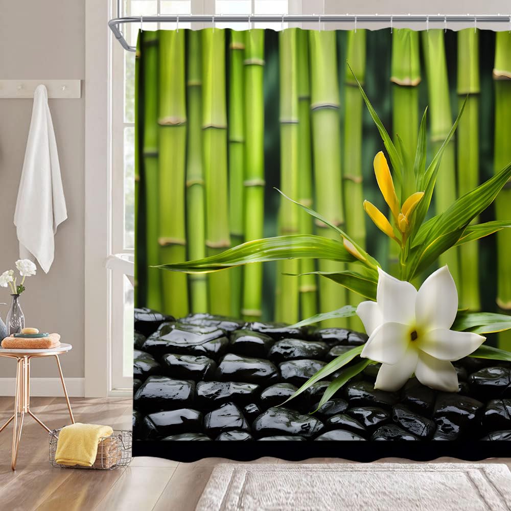 Bamboo Extra Long Shower Curtain (Green Black / 70"W x 96"L (Pack of 1))