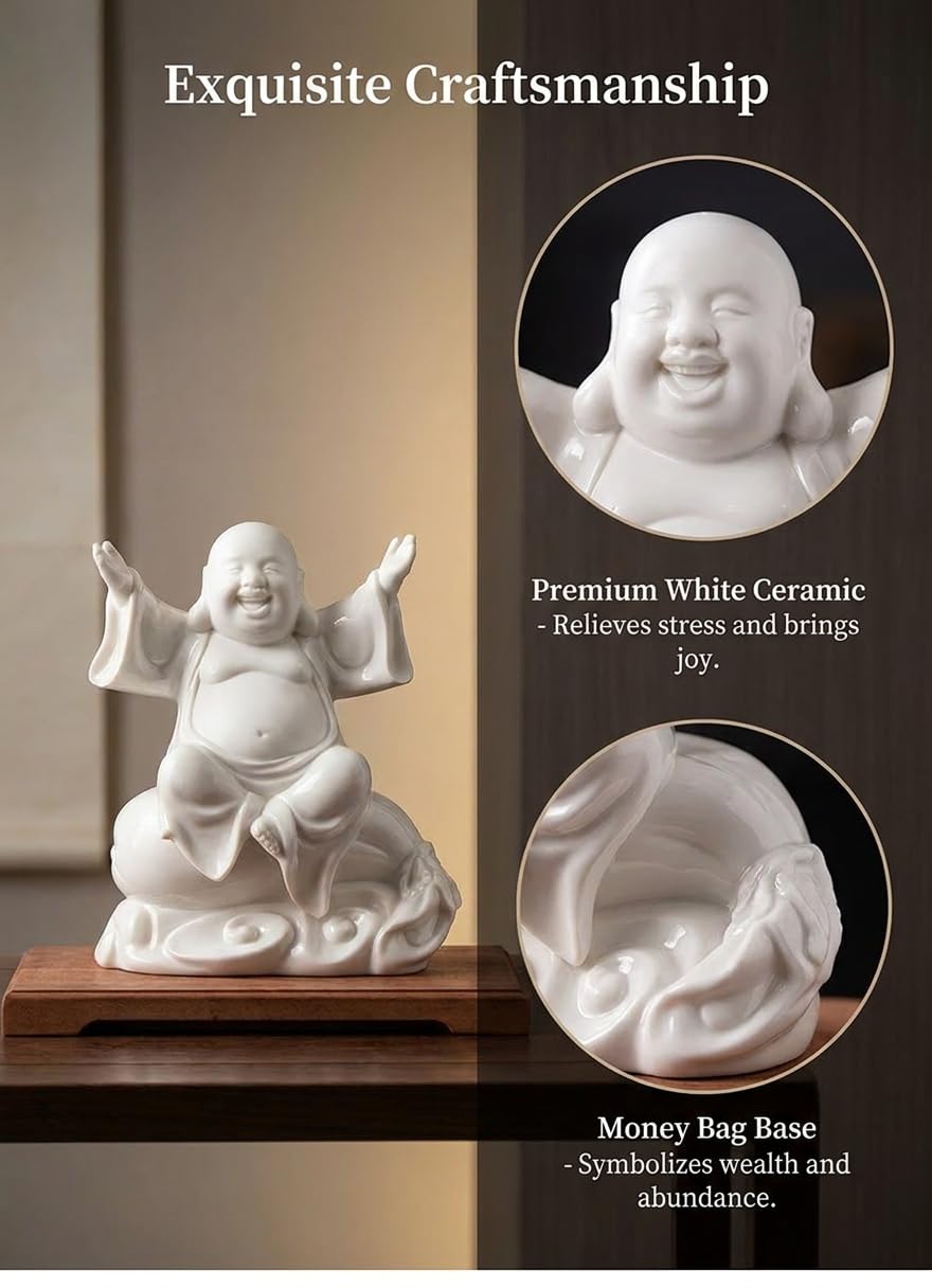 8.2" Ceramic Laughing Buddha (White / 8.2INCH)