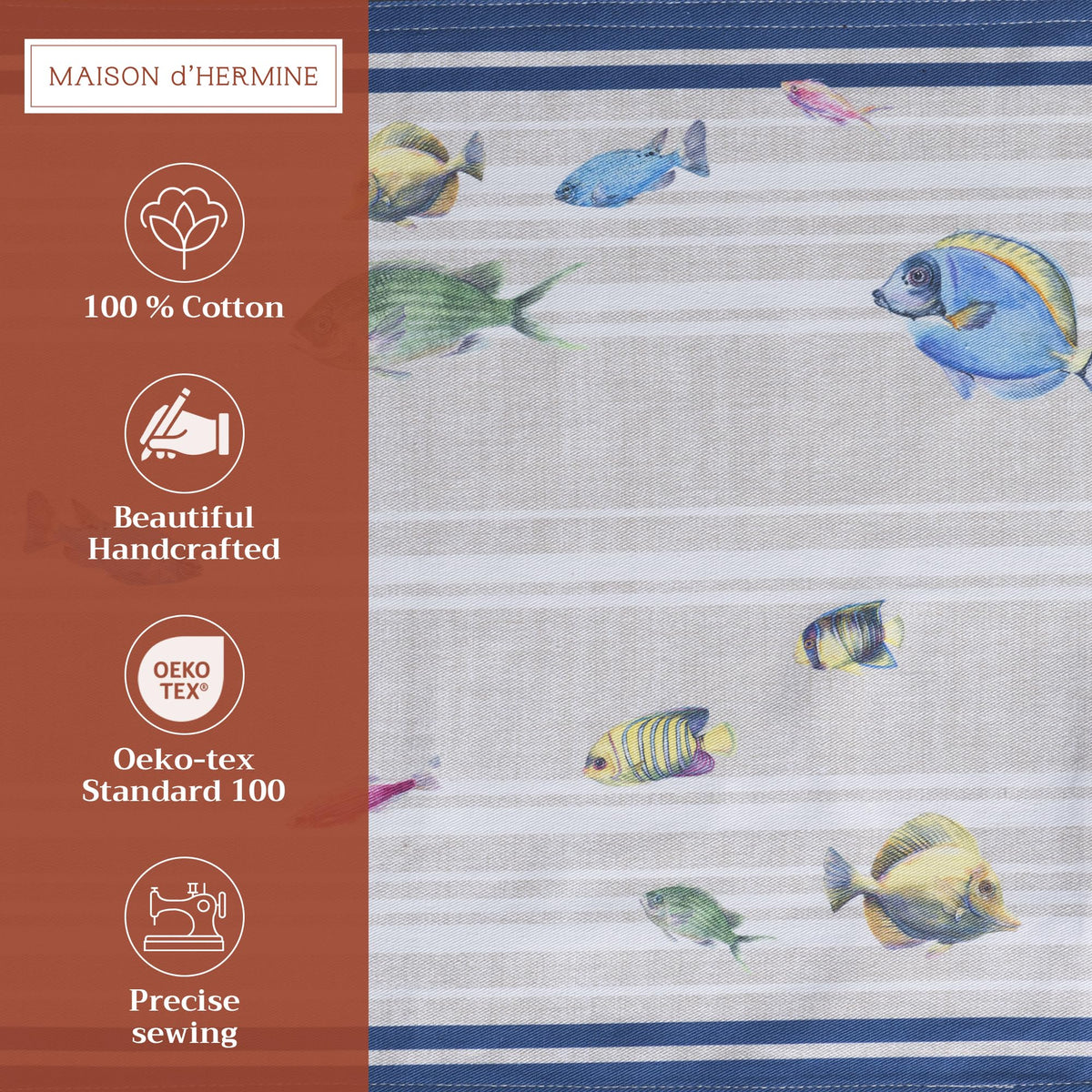 Placemats Set of 4 Reusable 100% Cotton (103 - Poisson / 13" X 19" (Pack of 4))