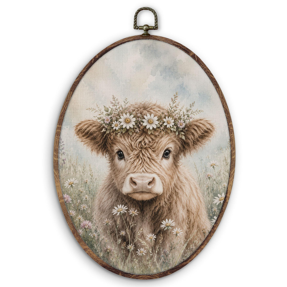 Farmhouse Highland Cow Oval Wall Art Decor (cow)