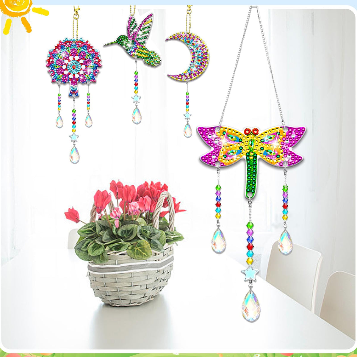 6 Pcs Diamond Painting Suncatchers Double Sided Diamond Art Suncatcher Mandala 5D DIY Diamond Painting Wind Chimes Paint by Number Diamond Art Kits for Adults Hanging Ornaments (5D Diamond Painting Wind Chime)