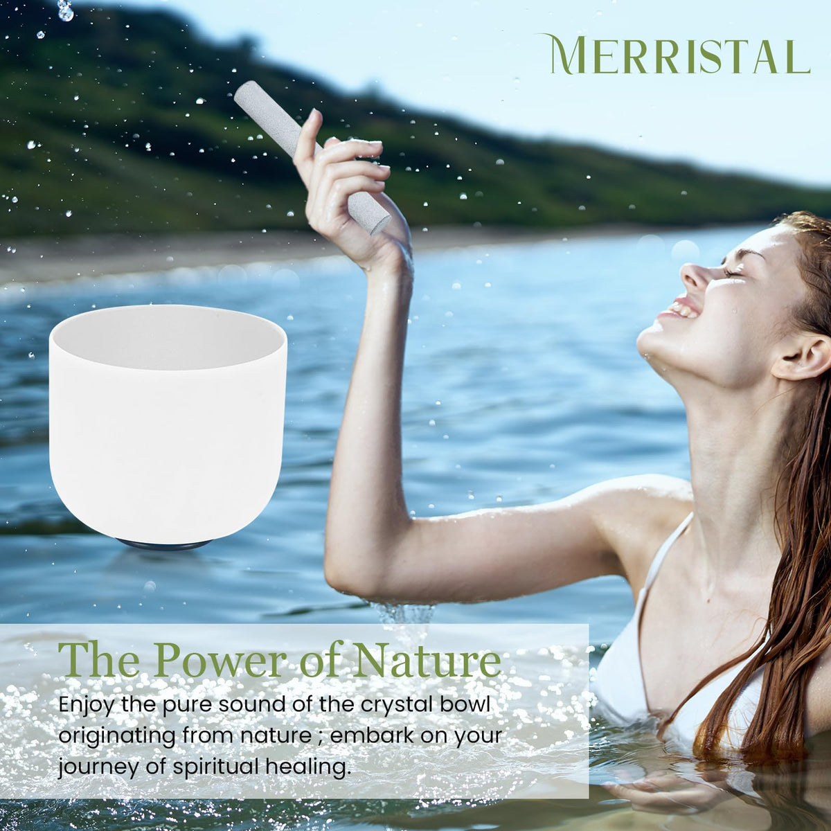 432HZ 8 Inchs D Note White Frosted Crystal Singing Bowl for Meditation Healing Yoga Chakra Quartz Crystal Sound Bowls with Heavy Duty Carry Case and Rubber Mallet (8 inch Sacral Chakra / D Note White)