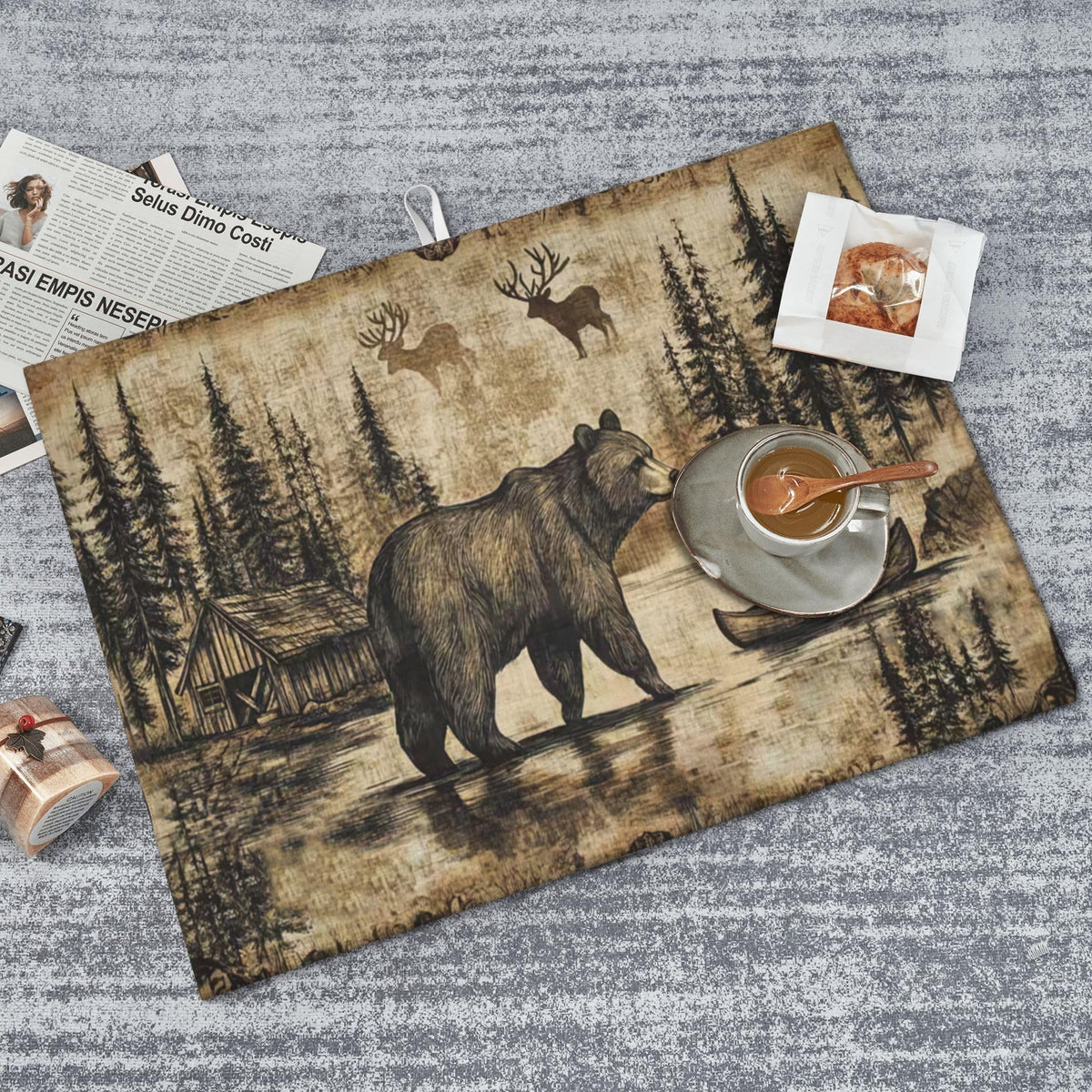 Carbine Bear Dish Drying Mat for Kitchen Counter Microfiber Super Absorbent Non (Beer)