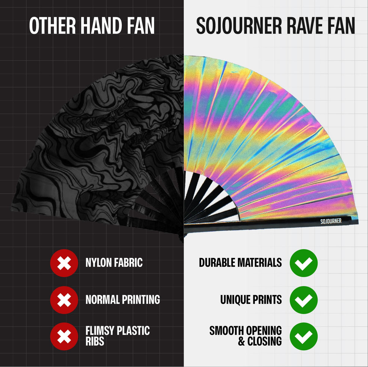 SoJourner Folding Rave Fan (Reflective Rainbow)
