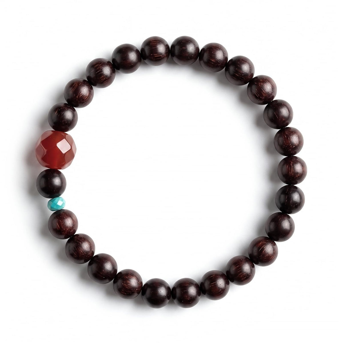 Authentic Red Sandalwood Bracelet with Natural South Red Agate & Turquoise (Natural Red Agate & Turquoise)